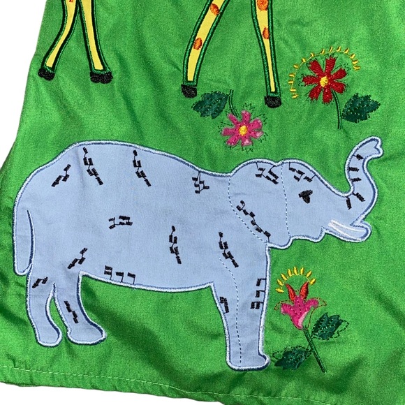 Girls Safari Zoo Animal Embroidered Appliqué Tie Strap Green Vacation Dress - Picture 5 of 6